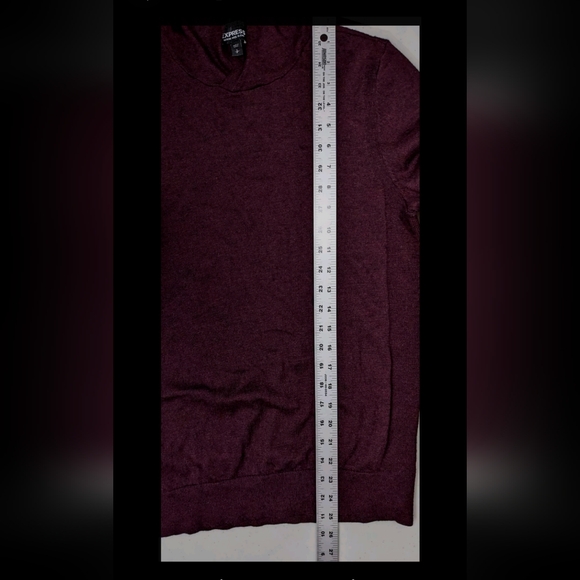 Express Hooded Pullover Sweater Long Sleeve S Merino Wool Blend Burgundy - Picture 5 of 6